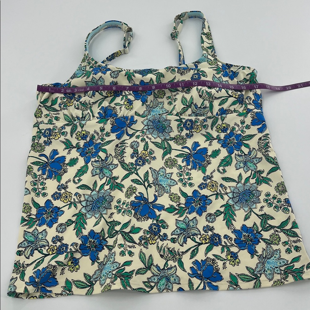 Lands' End yellow Blue Floral Swim Top tankini poolside resort beach mature - Picture 5 of 7
